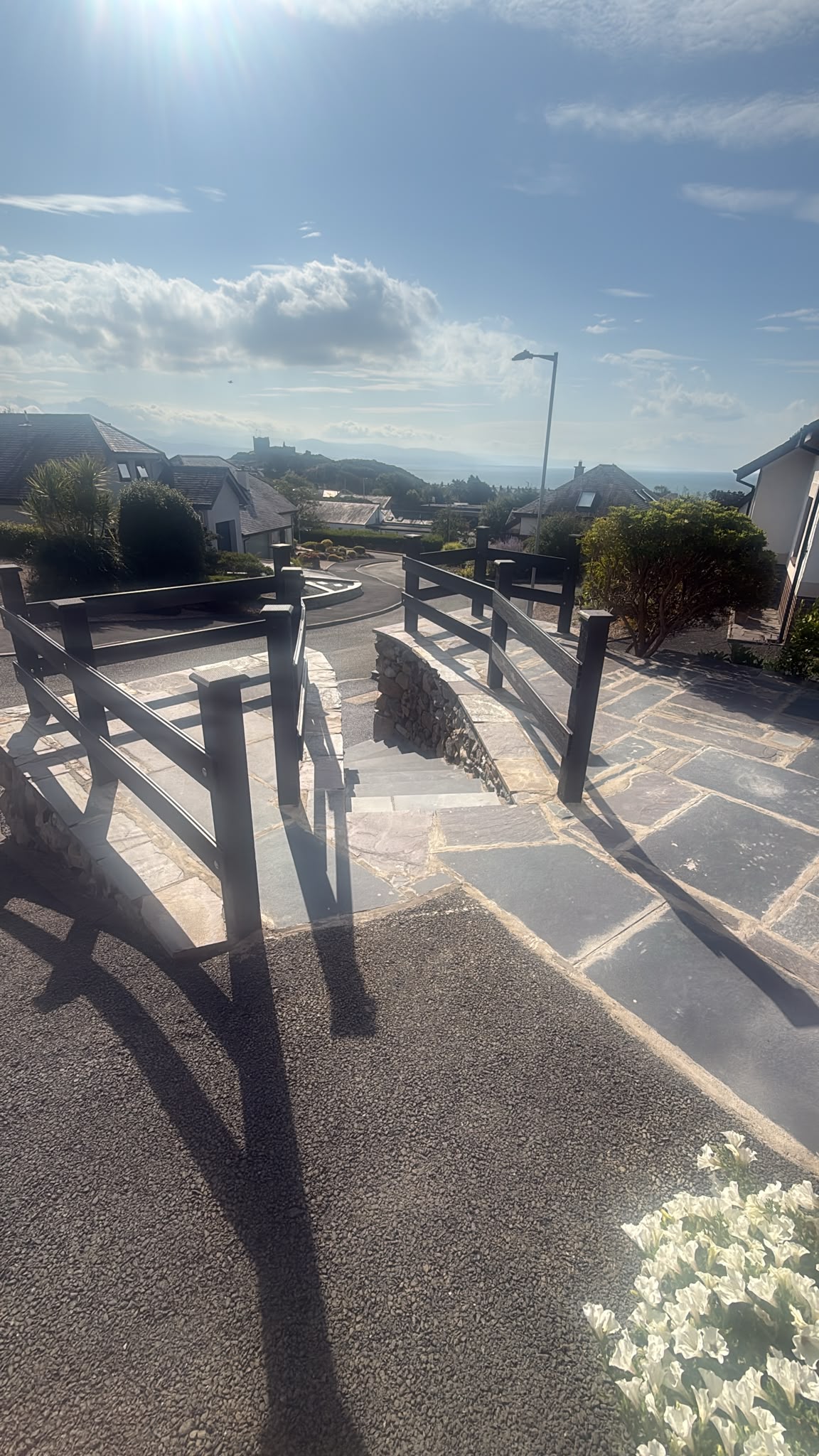 Completed groundworks stone walling and paving project North Wales